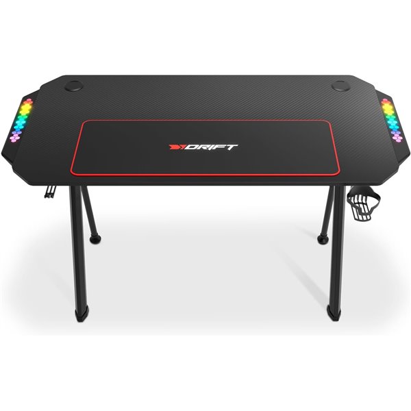 Drift DZ175RGB Mesa Gaming Fibra de Carbono Laterales RGB reactivos al Sonido, Alfombrilla,Soporte 120 x 60 x 75 cm