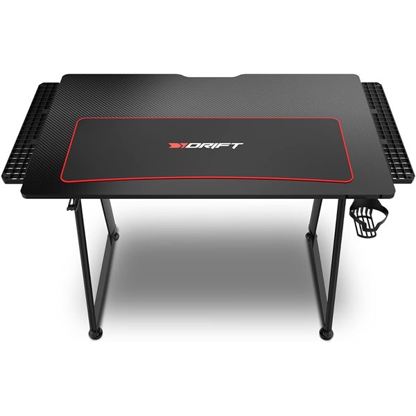 Drift DZ75 Mesa Gaming Fibra de Carbono Alfombrilla Full, Soporte tazas y auriculares, patas regulables100 x 60 x 75 cm