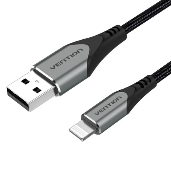 Cable USB 2.0 Lightning Vention LABHH/ USB Macho - Lightning Macho/ Hasta 12W/ 480Mbps/ 2m/ Gris