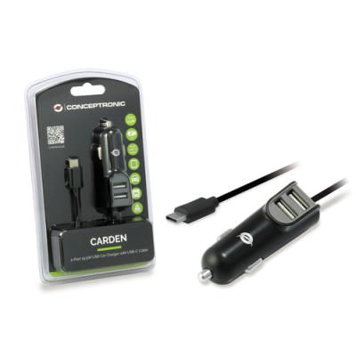 Cargador De Coche Conceptronic Carden05b Con Cable Usb-c + 2