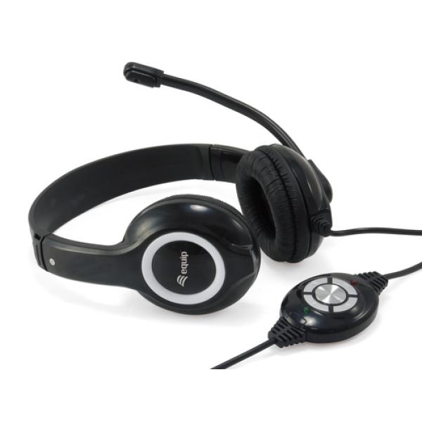 Headset Usb Equip Life Microfono Flexible Control De Volumen Color Negro / Blanco Promo