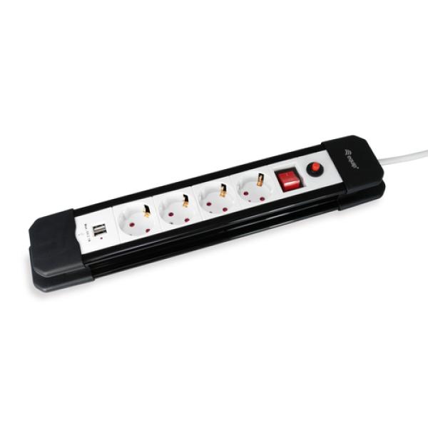 Regleta Alimentacion Equip Con 4 Tomas Cable De Red De 1.5 Metros + 2 Puertos Usb Proteccion Sobrecarga