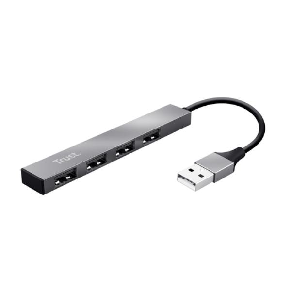 Hub Usb 2.0 Trust Halyx Aluminium A 4xusb-a 2.0 Diseño Metalico Y Compacto Hasta 480 Mbps 23786