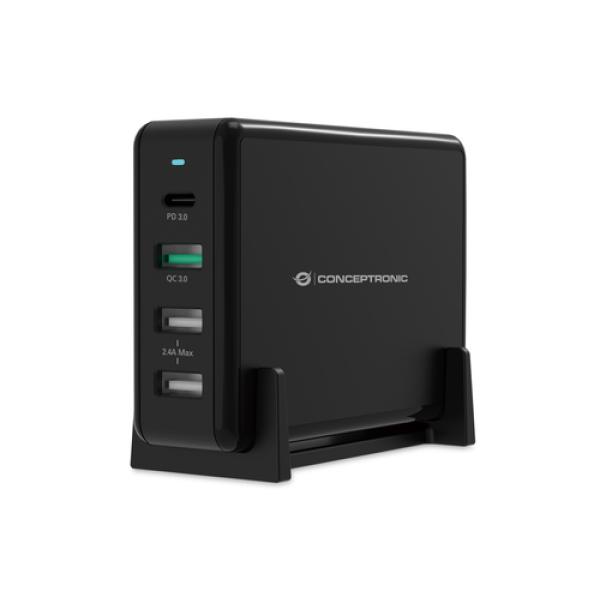 Cargador De Sobremesa Conceptronic Quick Charge Pd 4 Puertos 3 Puertos Usb-a 1 Puerto Usb-c 65w