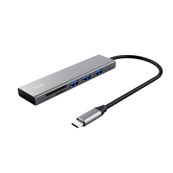 Hub Trust Halyx Aluminium Usb-c A 3 Puertos Usb-a Y Lector De Tarjetas (micro) Sd Diseño Metalico 24191