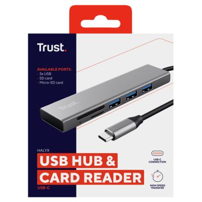 Hub Trust Halyx Aluminium Usb-c A 3 Puertos Usb-a Y Lector De