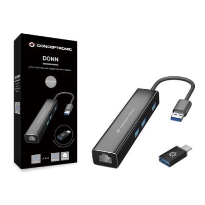 Adaptador Usb A Gigabit Ethernet Rj45 Conceptronic Con Hub Usb