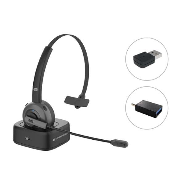 Headset Bluetooth Conceptronic Con Base De Carga Adaptador Bluetooth Incluido Polona03bda