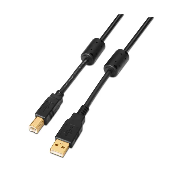 Cable USB 2.0 Impresora Aisens A101-0009/ USB Tipo-B Macho - USB Macho/ Hasta 2.5W/ 60Mbps/ 2m/ Negro