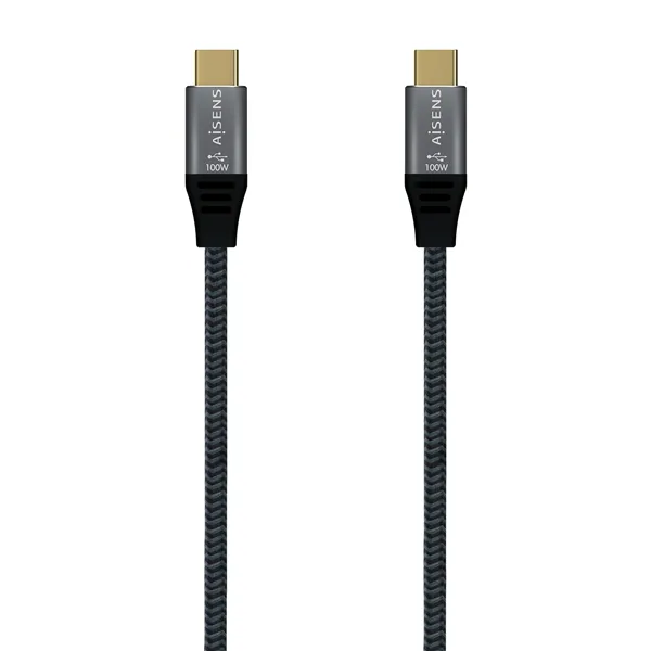 Cable USB 2.0 Tipo-C Aisens A107-0628 5A 100W/ USB Tipo-C Macho - USB Tipo-C Macho/ Hasta 100W/ 60Mbps/ 1m/ Gris