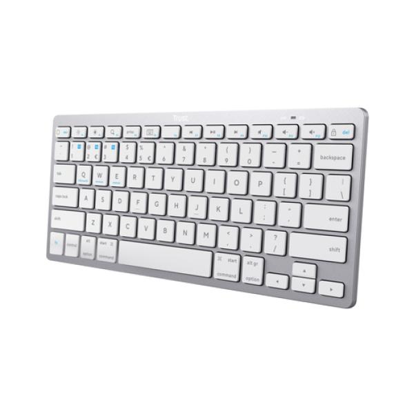 Teclado Trust Basics Bluetooth Ultrafino Para Pc, Tableta Y Smartphone Color Blanco/plata 24654