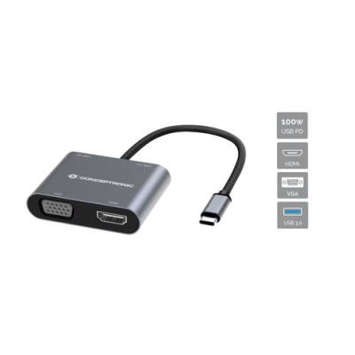 Docking Usb-c Conceptronic Donn016 1xhdmi 4k 1xvga 1xusb-c Pd