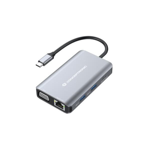 Docking Usb-c Conceptronic Donn21g Hdmi Vga Usb 3.0 Lan Gigabit Usb-c Carga 100w