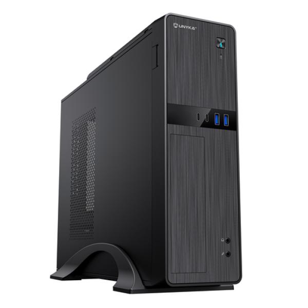 Caja Microatx Slim Unyka Uk2011 Type C Diseño Compacto Fuente Sfx 450w Formato Horizontal Y Vertical Color Negro