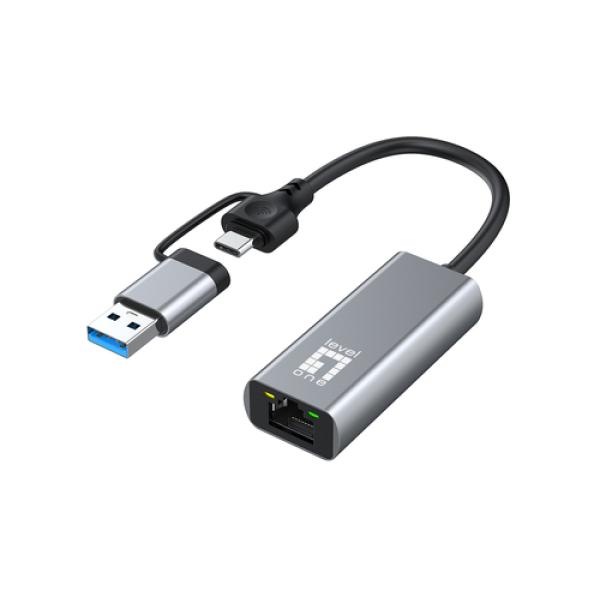 Adaptador Usb-c Level One Usb-0423 A Rj45 1x2.5 Gigabit Con Adaptador A Usb-a