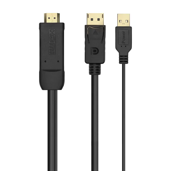 Cable Conversor Aisens A122-0641/ HDMI Macho - DisplayPort Macho + USB Macho/ Hasta 10W/ 2250Mbps/ 10cm + 1.8m/ Negro