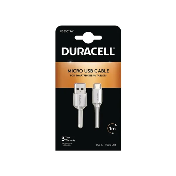 Cable USB 2.0 Duracell USB5013W/ USB Macho - MicroUSB Macho/ 1m/ Blanco