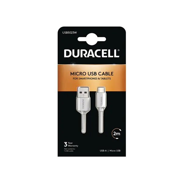 Cable USB 2.0 Duracell USB5023W/ USB Macho - MicroUSB Macho/ 2m/ Blanco