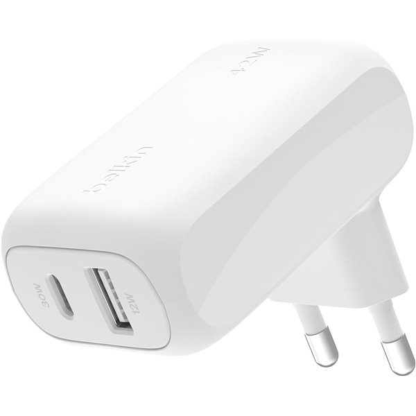 Belkin BoostCharge Cargador de Pared con Dos Puertos de 42 W, USB-C y USB-A, Carga rápida