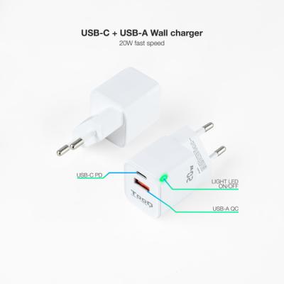 Cargador de Pared TooQ TQWC-QCPD20WT/ 1xUSB-Tipo C/ 1x USB/