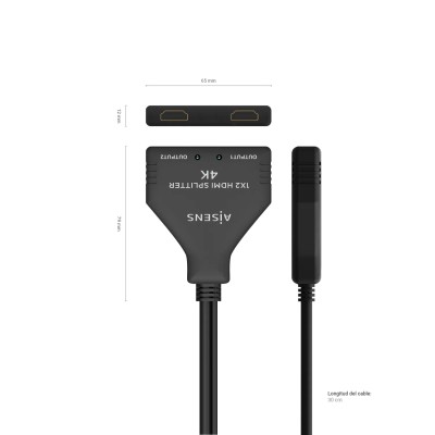 Duplicador HDMI 4K Aisens A123-0654/ 2 HDMI Hembra - HDMI Macho