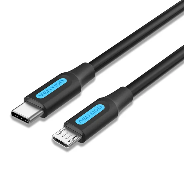 Cable USB 2.0 Tipo-C Vention COVBF/ USB Tipo-C Macho - MicroUSB Macho/ Hasta 10W/ 480Mbps/ 1m/ Negro