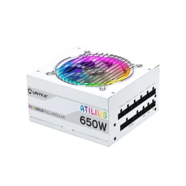 Fuente De Alimentación Unyka Atilius Rgb Atx 650w White Cableado Modular Apfc Activo Eficiencia Ener