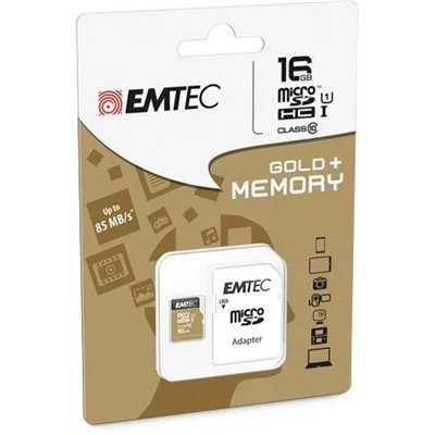 Memoria Sd Micro 16gb Emtec Elite Gold 85mb/s Sd + Adapter