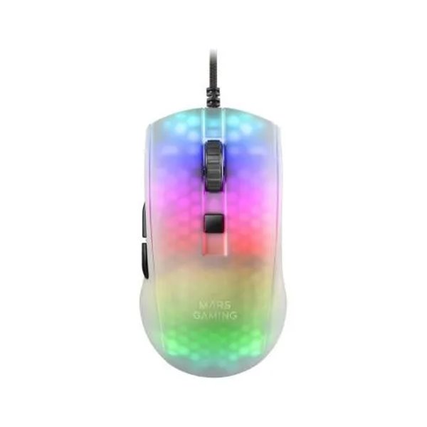 Mouse Mars Gaming Rgb Mmr Translucido White 12800dpi Ultra Ligero 58g Iluminacion Rgb Switches Mecanicos Huano Programables