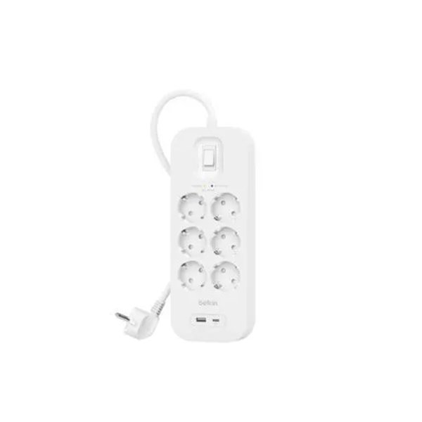 Regleta Alimentacion Belkin Srb002vf2m De Proteccion Contra Sobretensiones 6 Tomas Boton Apagado Usb-c Usb-a