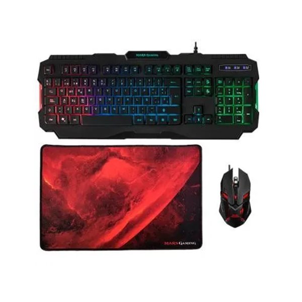 Pack Teclado Mouse Y Alfombrilla Mars Gaming Mcp118 Mouse 4000dpi Rgb Teclado Retroiluminado En Port