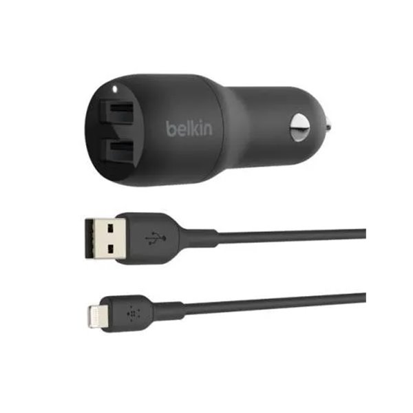 Cargador De Coche Belkin Ccd001bt1mbk Doble Usb-a 24w + Cable Usb A Lightning 1m Negro