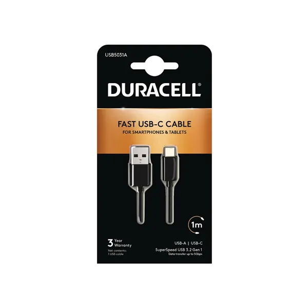 Cable USB 3.0 Tipo-C Duracell USB5031A/ USB Tipo-C Macho - USB Macho/ 1m/ Negro