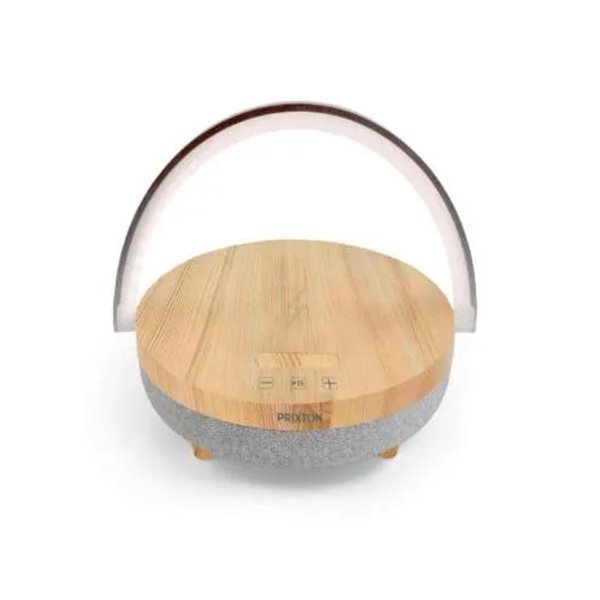 Altavoz Bluetooth Portable Prixton De Madera 10w Con Luz Tactil Ajustable Soporte Y Base De Carga Inalambrica