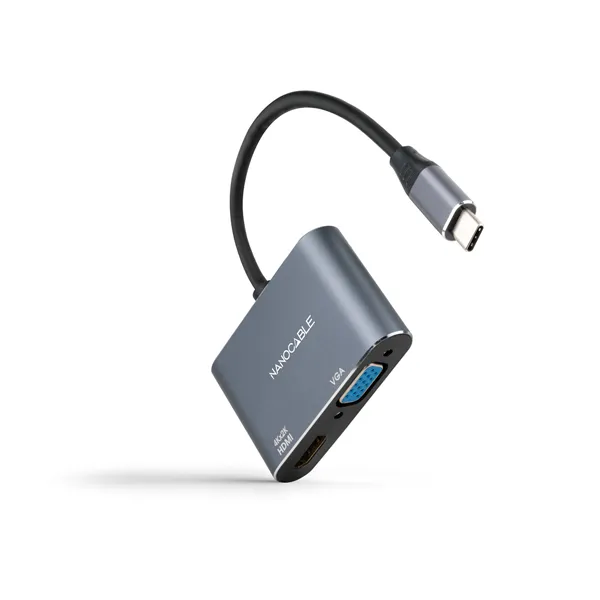 Conversor Nanocable 10.16.4303/ USB Tipo-C Macho/ HDMI Hembra - VGA Hembra/ 15cm/ Gris