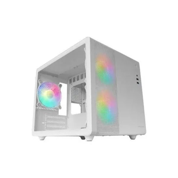 Caja Microatx Cube Gaming Mars Gaming Mc400 White Frontal Mesh Diseño Cube 3xventiladores 120mm Rgb