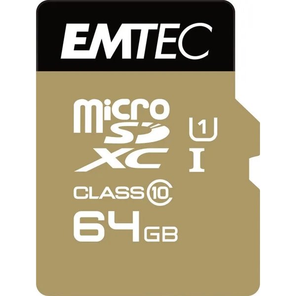 Memoria Sd Micro 64gb Emtec Elite Gold 85mb/s Sd + Adapter Class 10 Uhs1 U1 Ecmsdm64gxc10gp