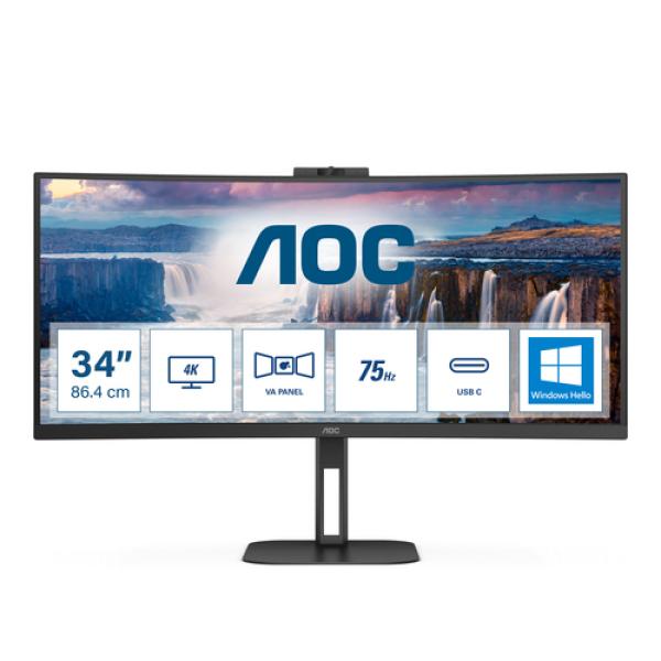 Monitor Profesional Curvo Ultrapanorámico AOC CU34V5CW/BK 34'/ UWQHD/ Multimedia/ Regulable en altura/ Negro