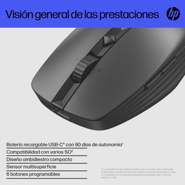 Ratón Inalámbrico HP 715 Multi/ Batería Recargable/ Hasta 1200 DPI/ Negro