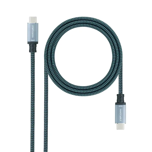 Cable USB 3.1 Tipo-C Nanocable 10.01.4102-COMB/ USB Tipo-C Macho - USB Tipo-C Macho/ Hasta 100W/ 20Gbps/ 2m/ Gris y Negro