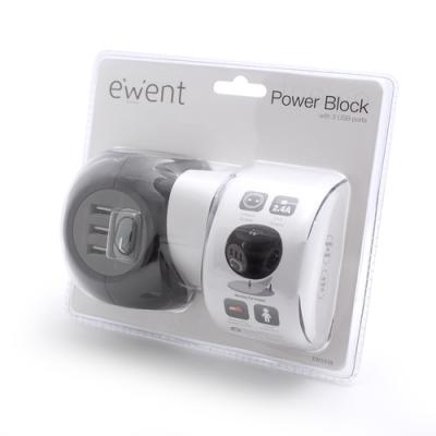 Ewent ew3938 regleta cubo 3 tomas shucko + 3 usb