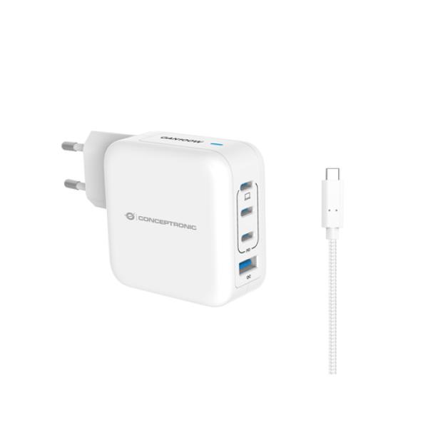 Cargador De Pared Conceptronic Usb-c X3 Usb-ax1 Quickcharge 3.0 Gan Pps 100w Incluye Cable Blanco