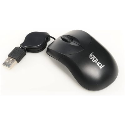 Iggual Ratón retráctil Mini 800 DPI, 3 botones USB, Negro