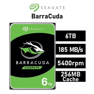 Seagate BarraCuda 6TB HDD 3.5" 5400rpm 256MB SATA 6GB/s