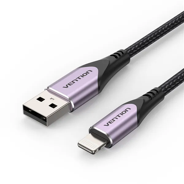 Cable USB 2.0 Lightning Vention LABVF/ USB Macho - Lightning Macho/ Hasta 12W/ 480Mbps/ 1m/ Morado