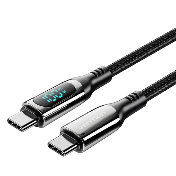 Cable USB 2.0 Tipo-C 5A 100W Vention TAYBAV/ USB Tipo-C Macho - USB Tipo-C Macho/ Hasta 100W/ 480Mbps/ 1.2m/ con Pantalla LED/ N